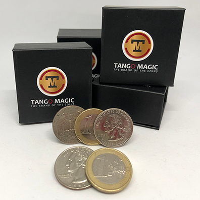 Euro-Dollar Hopping Half (1 Euro and Quarter Dollar) by Tango Magic-Trick (ED004)